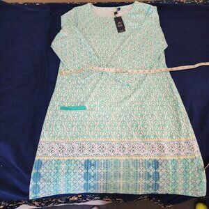 Aqua Blue and White Cabana Life Shift Dress Cover-Up XLL